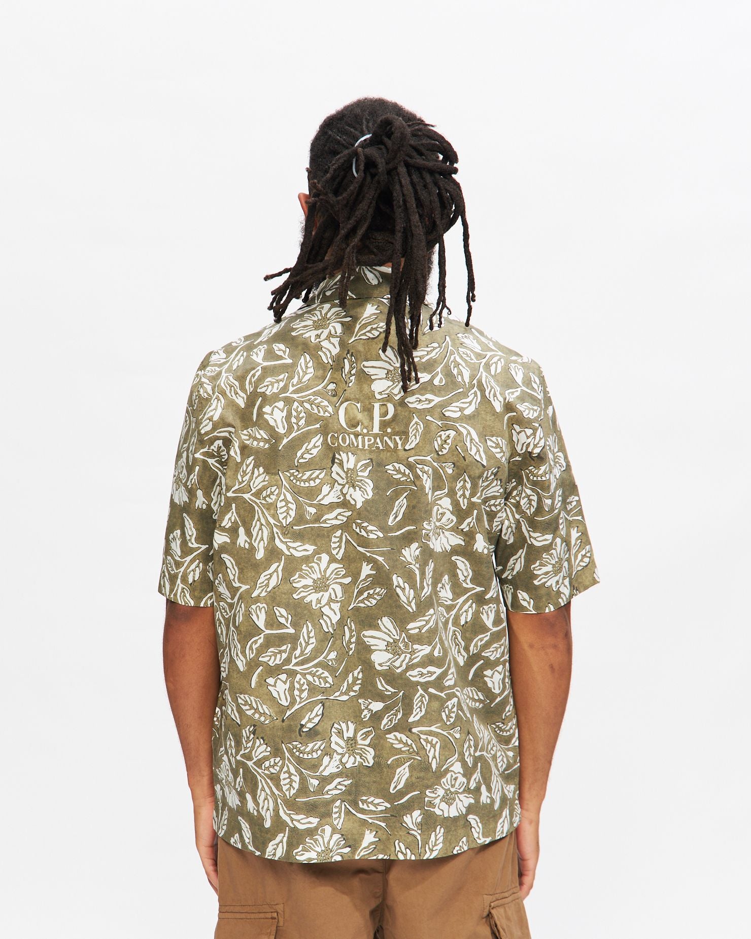 Printed Poplin Short Sleeved Shirt in Lead Grey