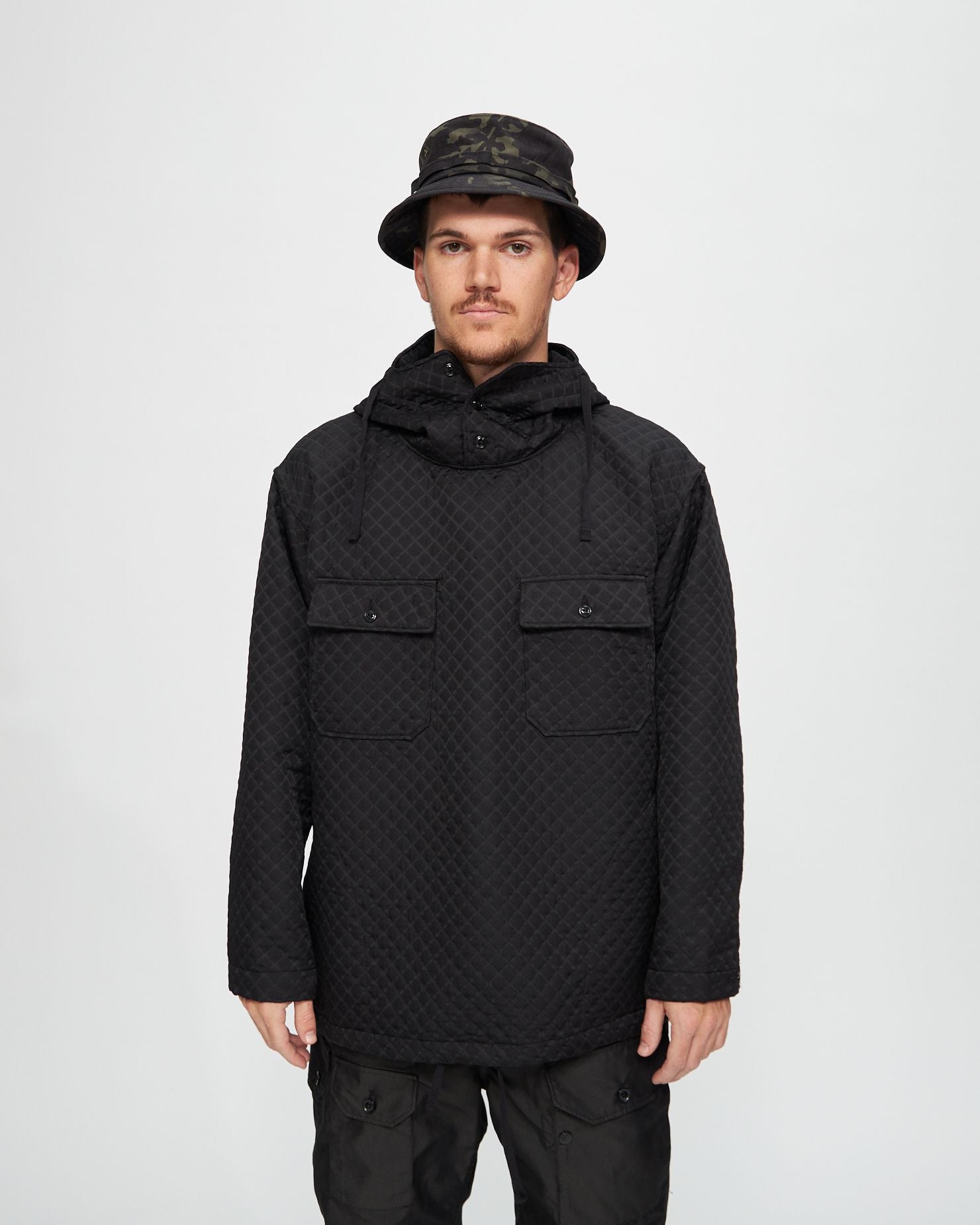 Cagoule Shirt in Black Polyester Micro Quilt