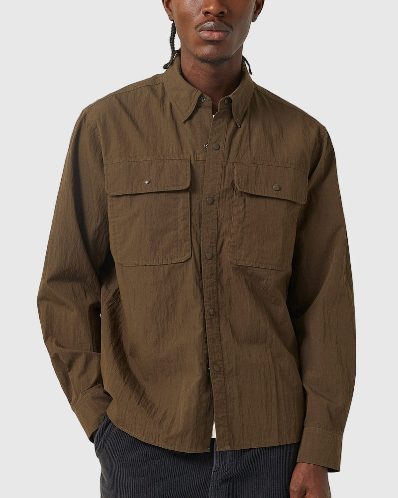 Corridor Crinkled Cotton Nylon Shirt in Brown