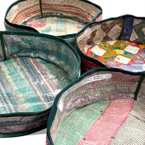 Vintage Kantha Quilt Pet Bed W/Cushion