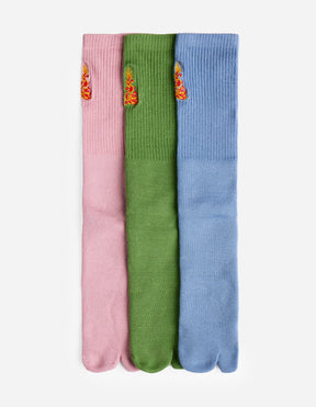 1264 Micro Dragon Tabi Sock 3 Pack in Blue/Green/Pink