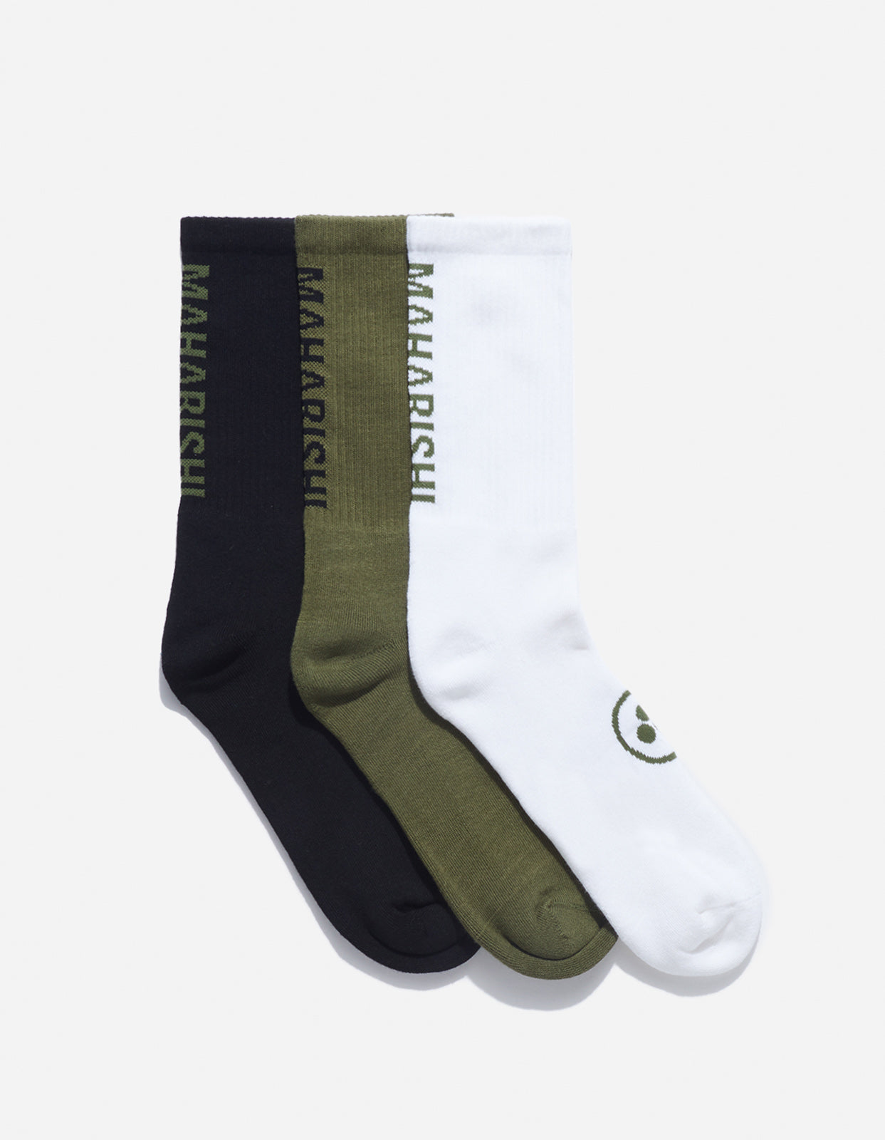 Miltype Peace Sport Socks 3 Pack in Black/Olive/White