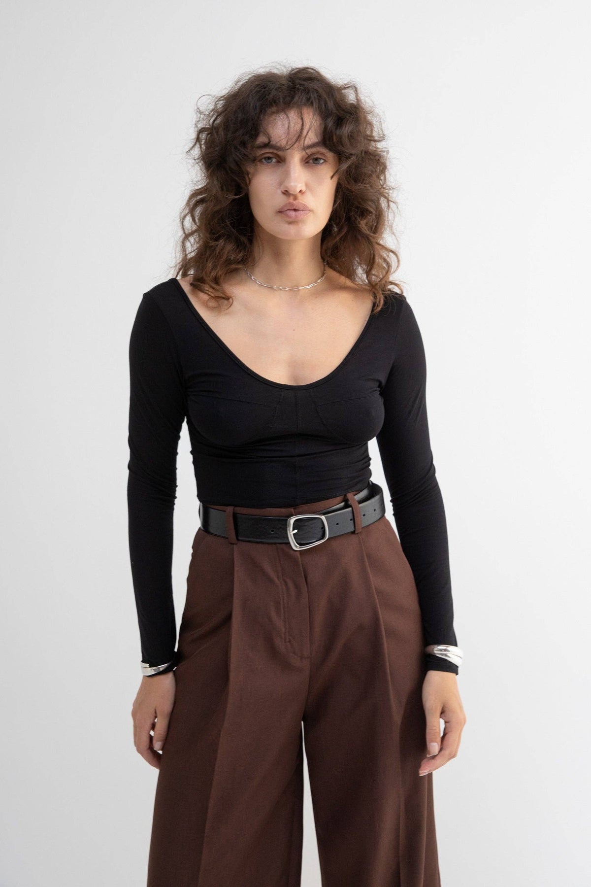 Betty Black Viscose Spandex Women's Knit Top in Black