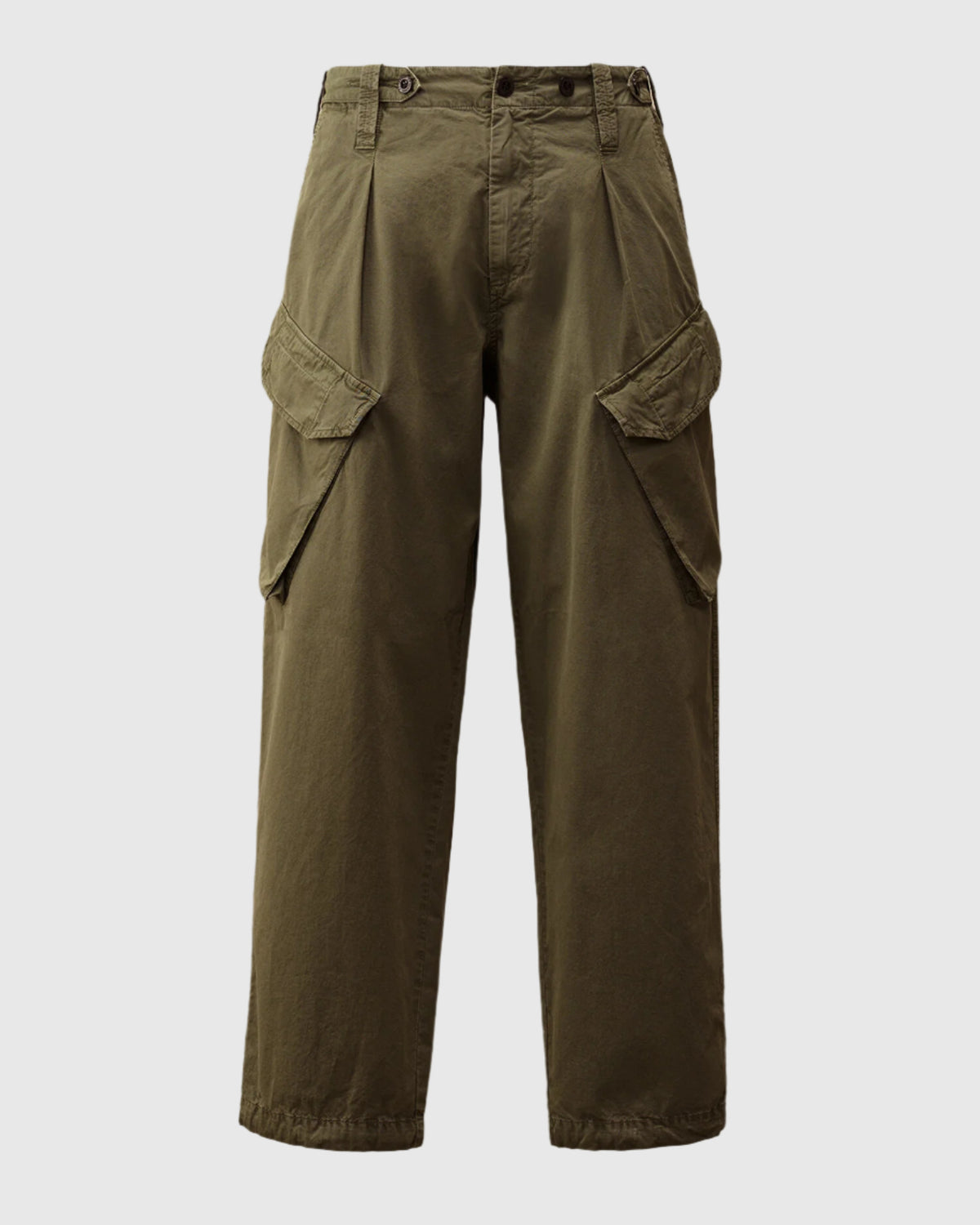 Cotton Gabardine Loose Cargo Pants in Thyme