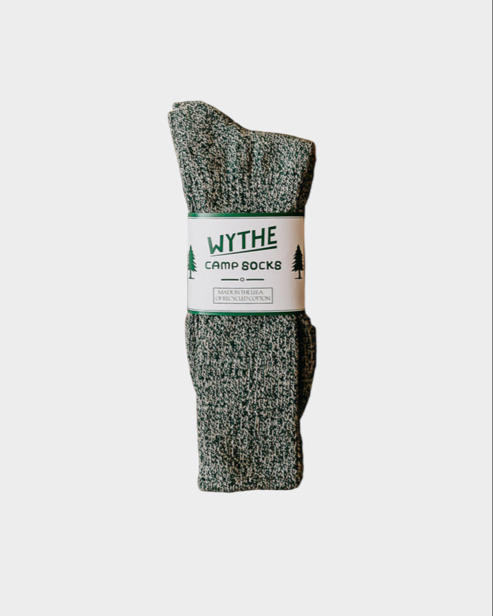 Recycled Cotton Camp Socks in Evergreen Melange