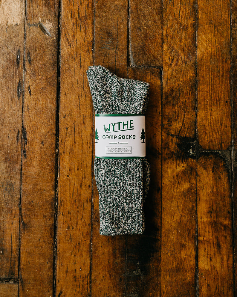 Recycled Cotton Camp Socks in Evergreen Melange