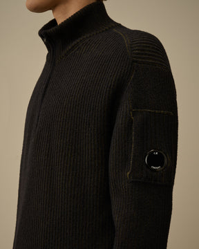 Fleece Knit Half Zip Sweater in Capers