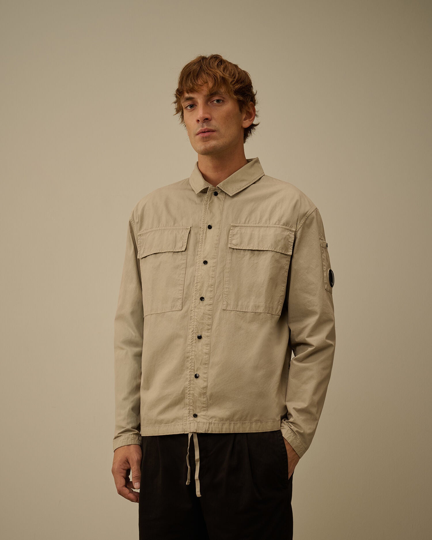 Microreps Peached Lens Button Overshirt in London Fog