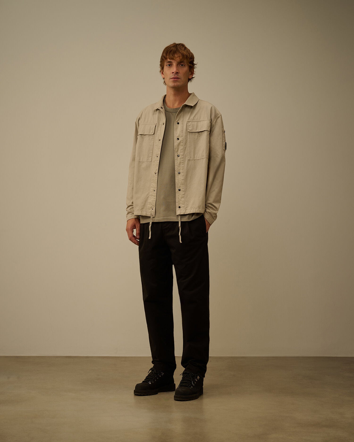 Microreps Peached Lens Button Overshirt in London Fog