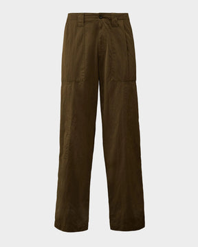 Diagonal Flatt Nylon Loose Pants in Ivy Green