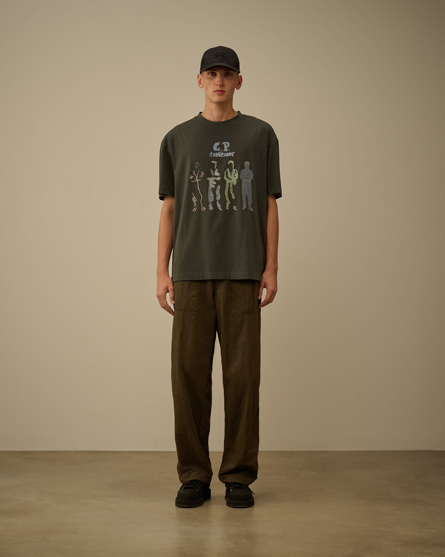 Diagonal Flatt Nylon Loose Pants in Ivy Green