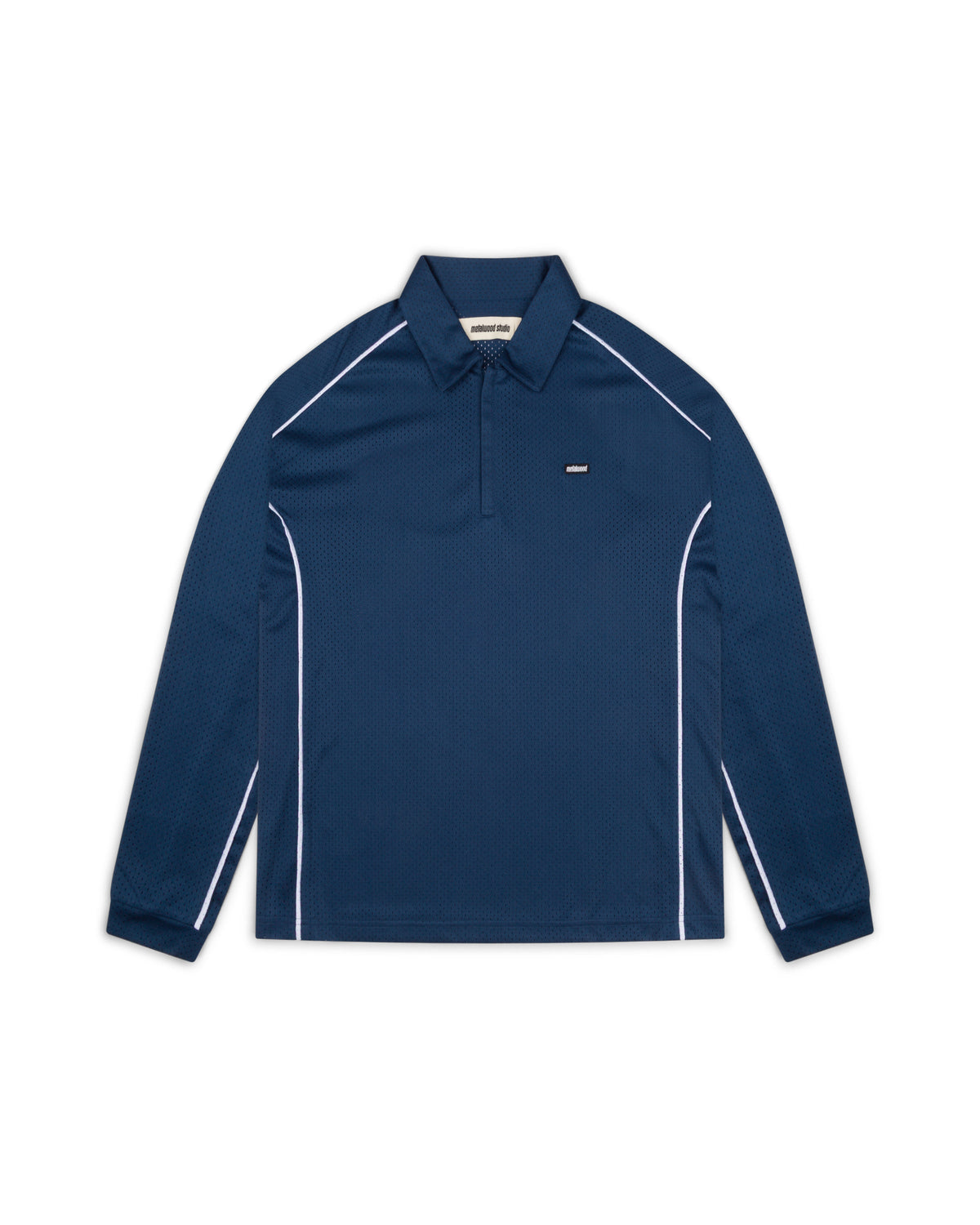 Piped Longsleeve Quarter Zip Polo in Navy