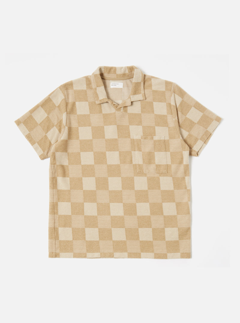 Vacation Polo In Sand Checkboard Towelling