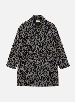 Blue Leopard Flower Wool Account Coat