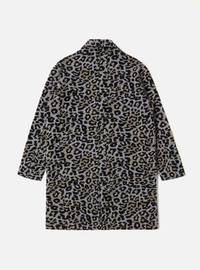 Blue Leopard Flower Wool Account Coat
