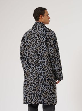 Blue Leopard Flower Wool Account Coat