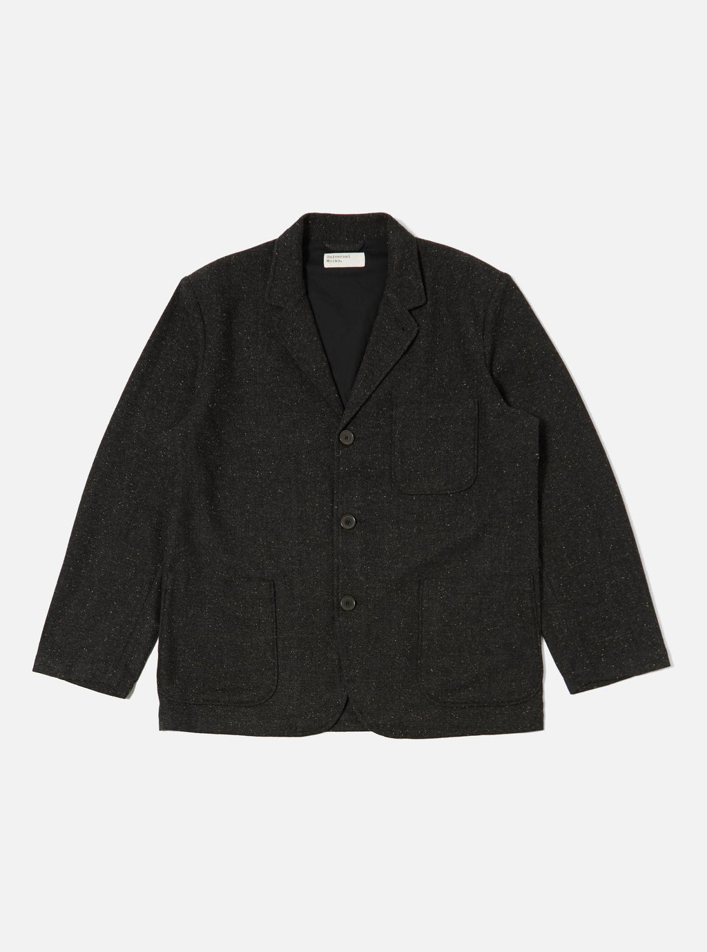 Universal Works Salt 'n Pepper Tweed Three Button Jacket in Black