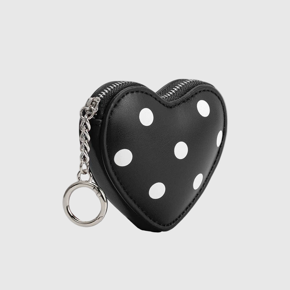 Puffy Heart Polka Dot Coin Purse Charm in Black
