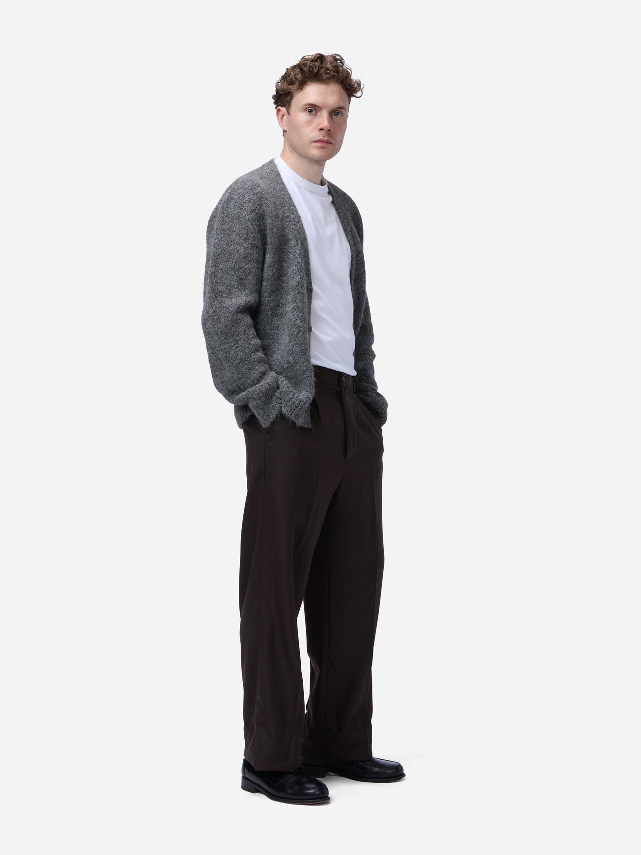 Pleated Trouser in Brown Wool Flannel