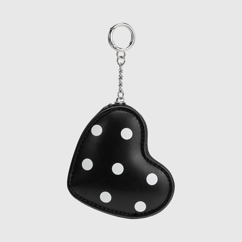 Puffy Heart Polka Dot Coin Purse Charm in Black