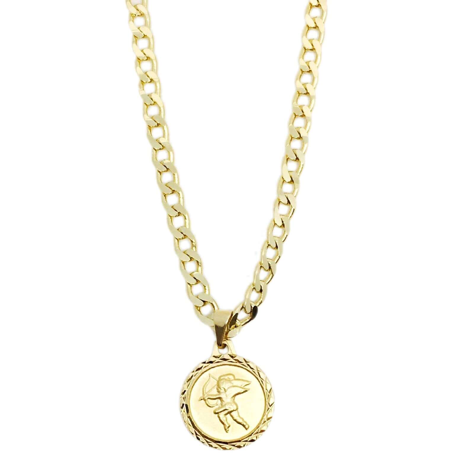 Curb Chain Cupid Necklace in 18k Gold Fill