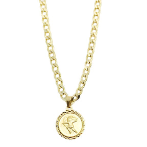 Curb Chain Cupid Necklace in 18k Gold Fill