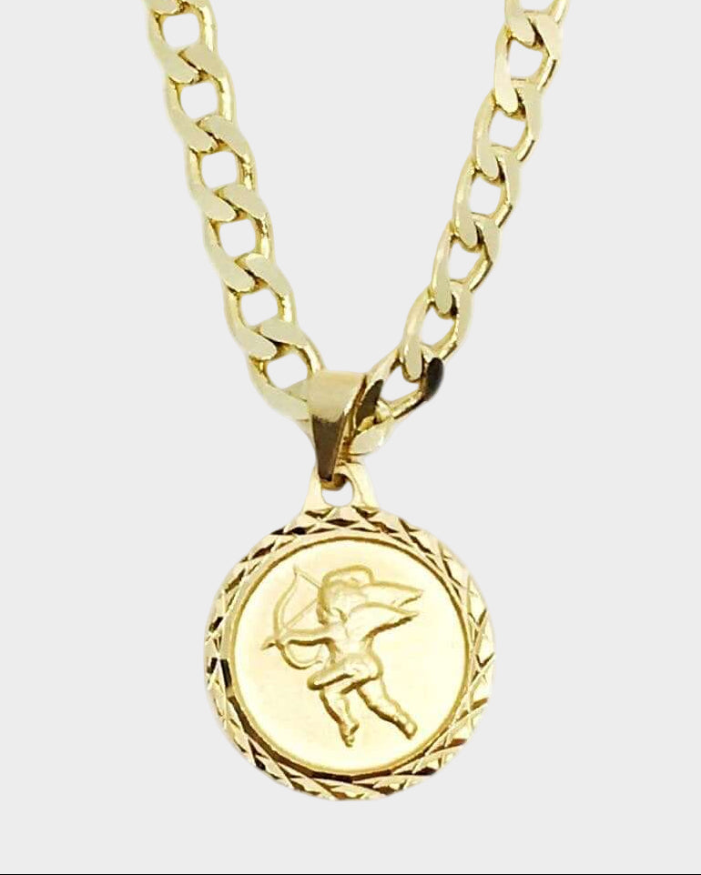 Curb Chain Cupid Necklace in 18k Gold Fill