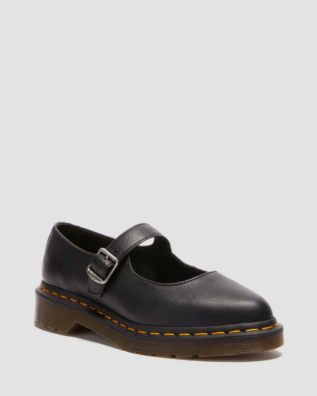 Elphie Virginia Leather Mary Jane Shoes in Black