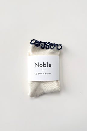 The Petite Ruffled Modal Socks in Soft White / Navy