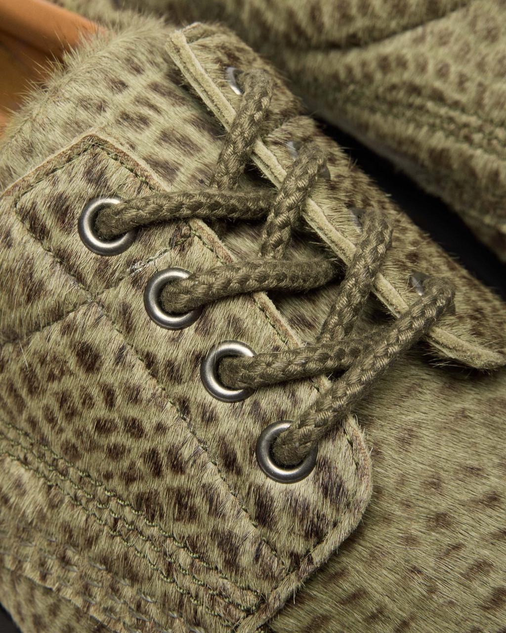 Lowell Moc Toe Shoes in Pebble Emboss Hair On Olive Green