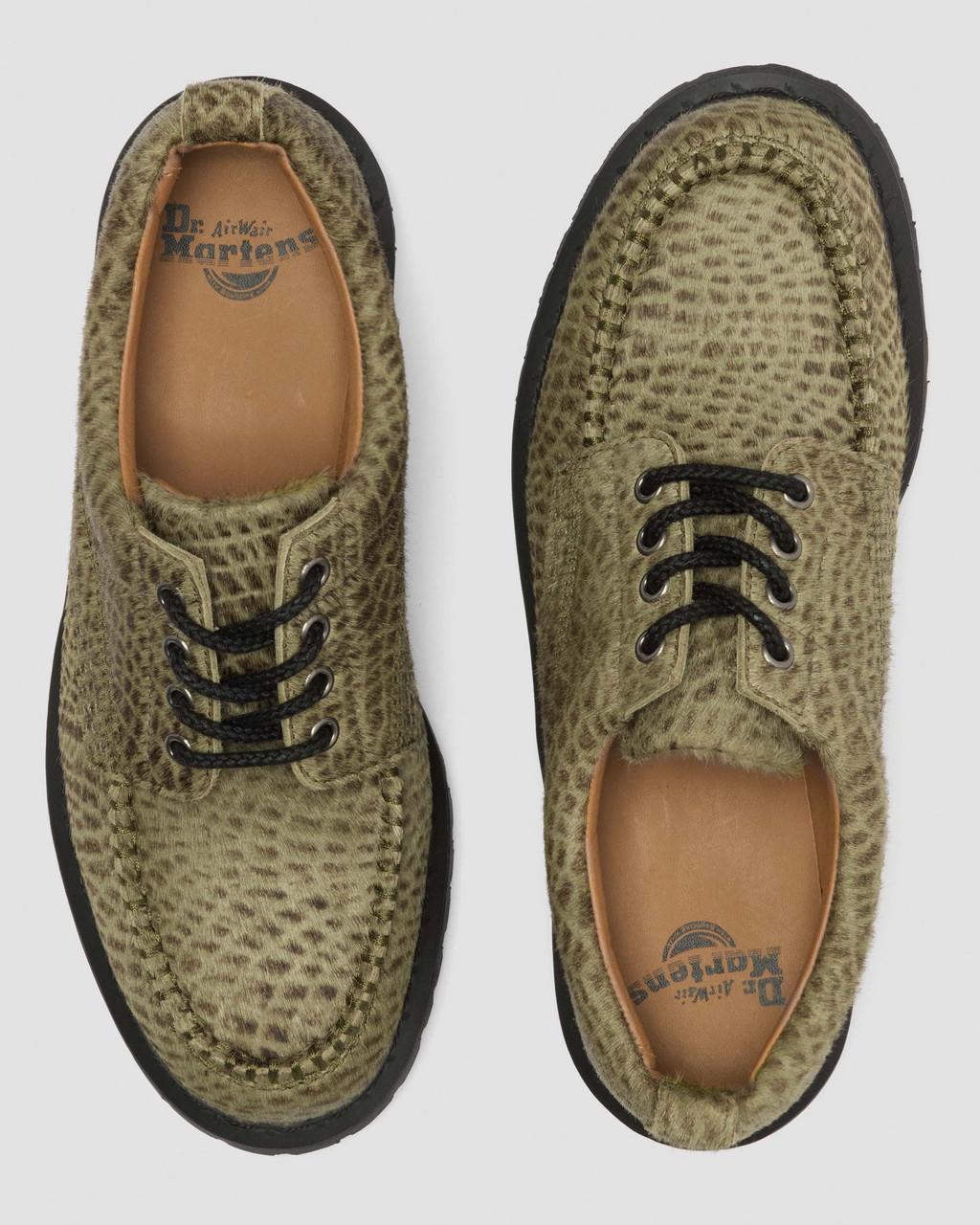 Lowell Moc Toe Shoes in Pebble Emboss Hair On Olive Green