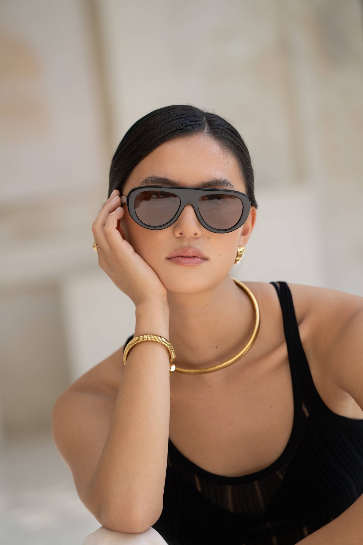 Jetsetter Acetate Aviator Sunglasses in Black