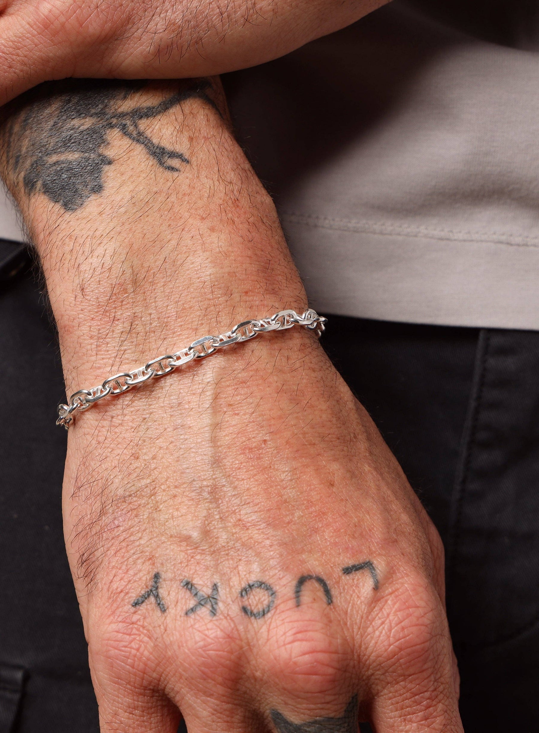 925 Sterling Silver Double Anchor Chain Men's Bracelet