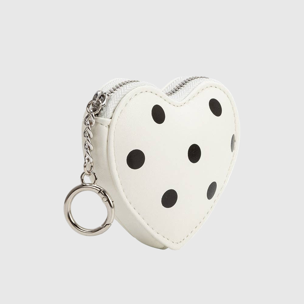 Puffy Heart Polka Dot Coin Purse Charm in White