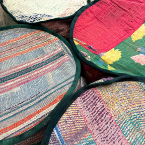 Vintage Kantha Quilt Pet Bed W/Cushion