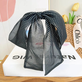 Polka Dot Ribbon Barrette Clip in Grey Micro Dot