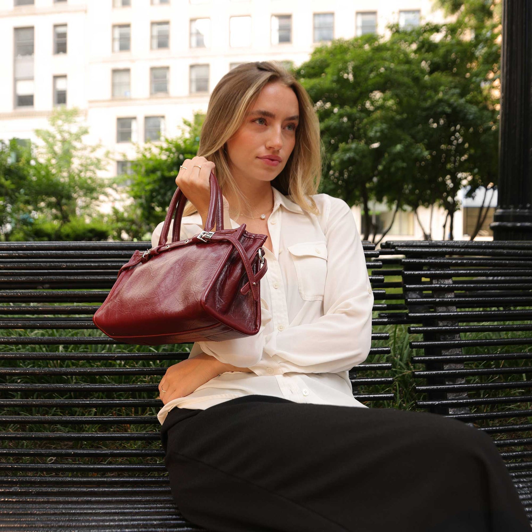 Rhonda Olive Recycled Vegan Leather Top Handle Bag