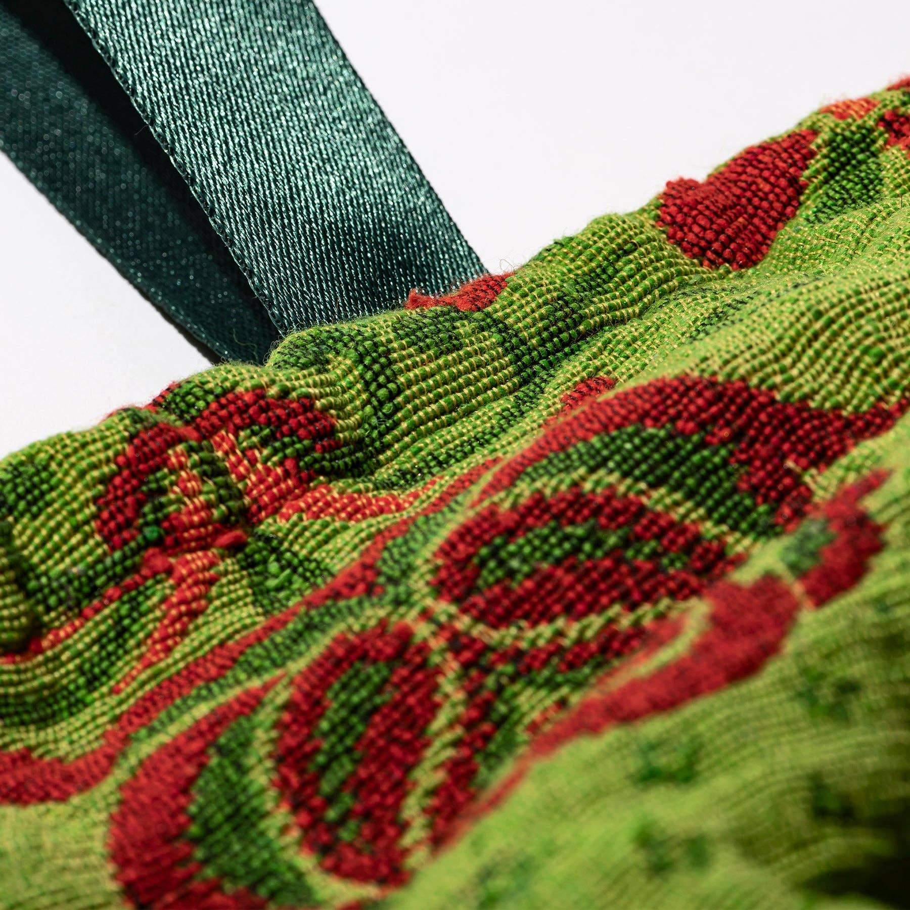 Jacquard Fabric Drawstring Bag in Green