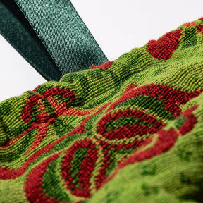 Jacquard Fabric Drawstring Bag in Green