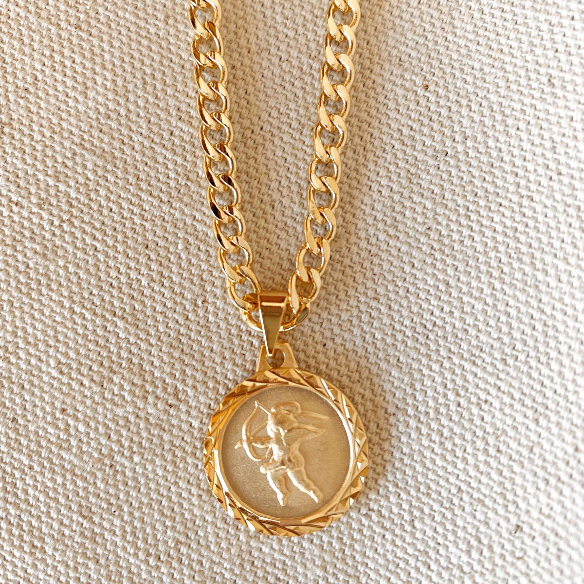 Curb Chain Cupid Necklace in 18k Gold Fill