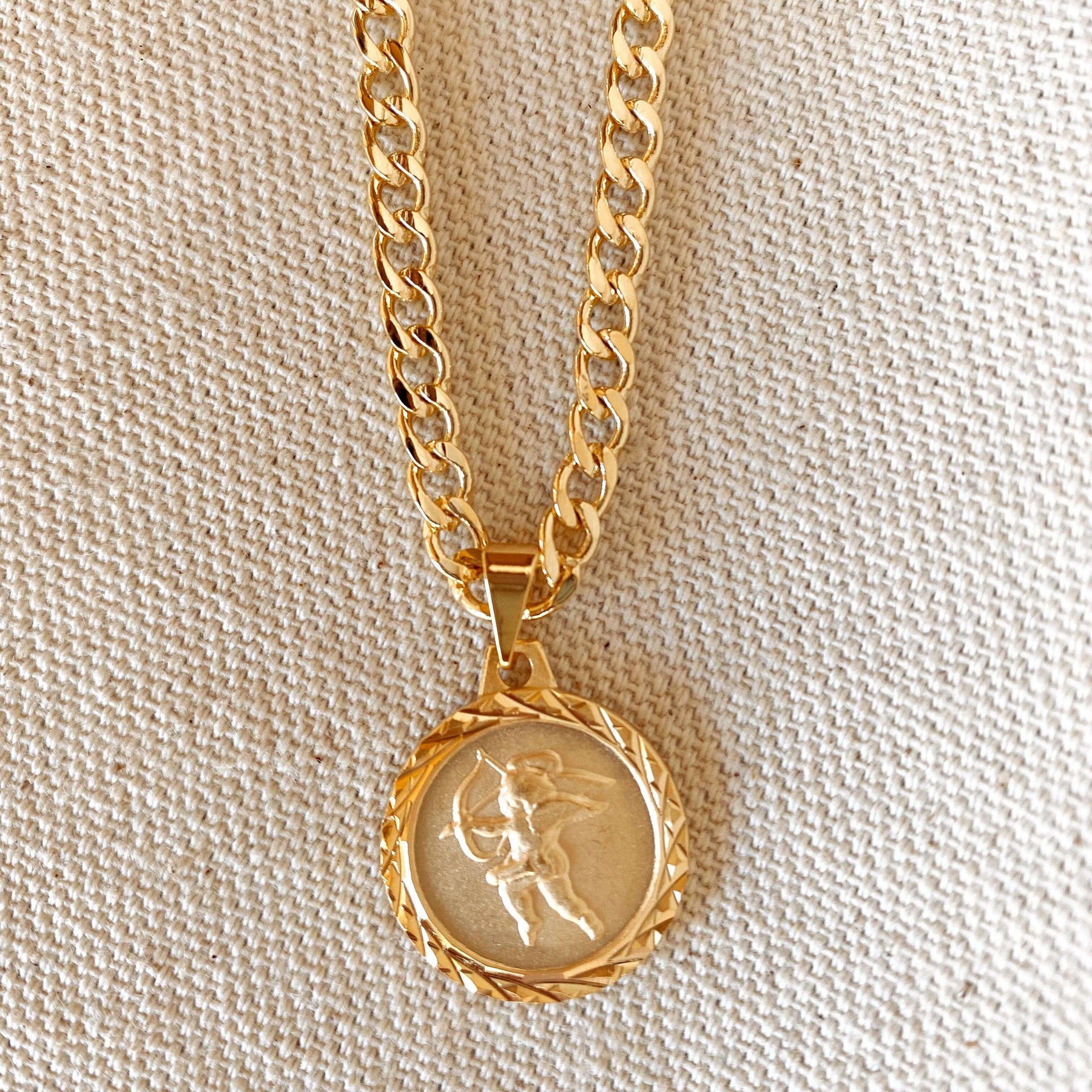 Curb Chain Cupid Necklace in 18k Gold Fill