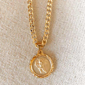 Curb Chain Cupid Necklace in 18k Gold Fill