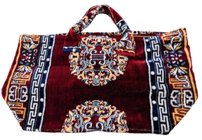 Polyester Cotton Rug Fabric Bag in Burgundy / Yellow