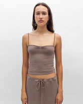 Eva Viscose Spaghetti Strap Knit Top in Sable