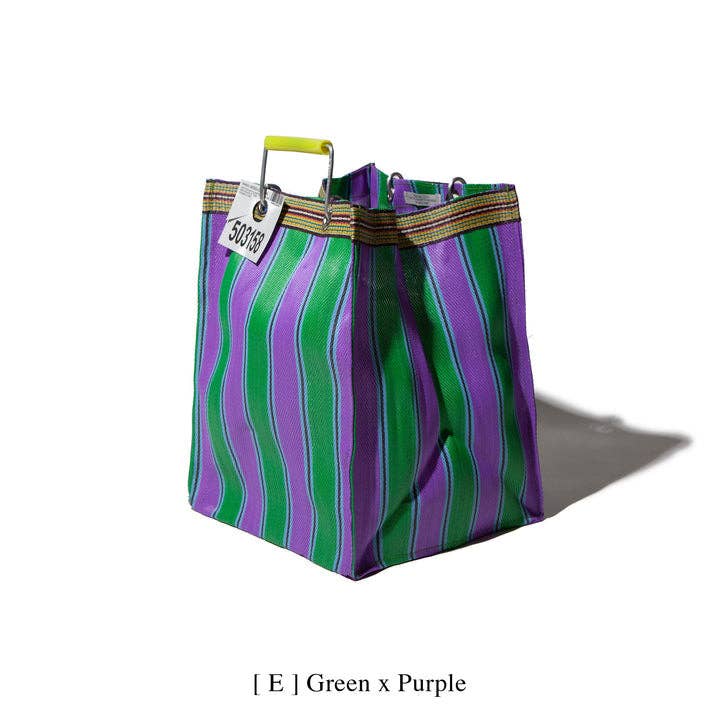 Recycled Plastic Stripe Rectangle Bag in Green / Purple