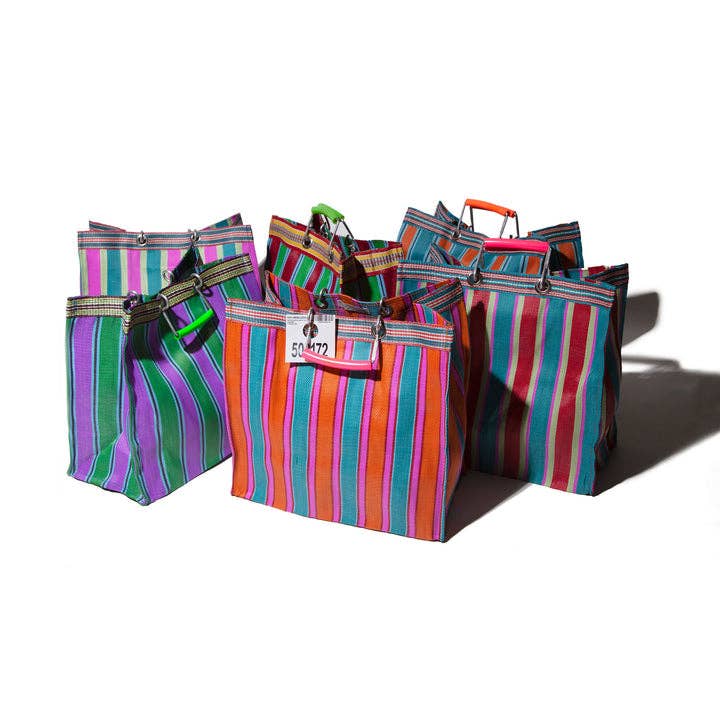 Recycled Plastic Stripe Square Bag in Green/Purple