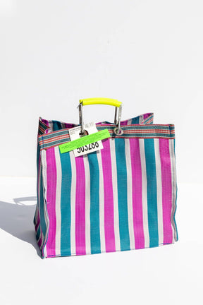 Recycled Plastic Stripe Square Bag in Green/Pink