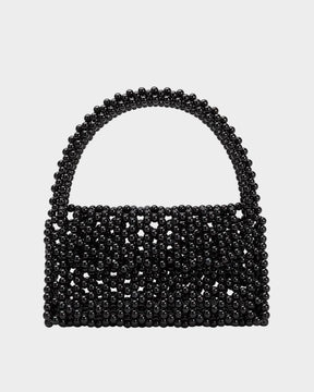 Morgan Black Beaded Top Handle Bag in Black