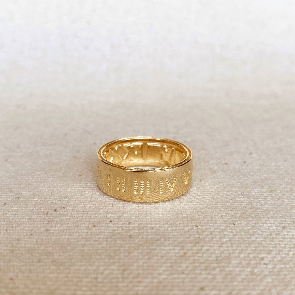Gold Roman Numeral Band Ring in 18k Gold Fill
