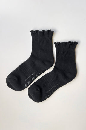 Ruffled Hugger Crew Socks in Black